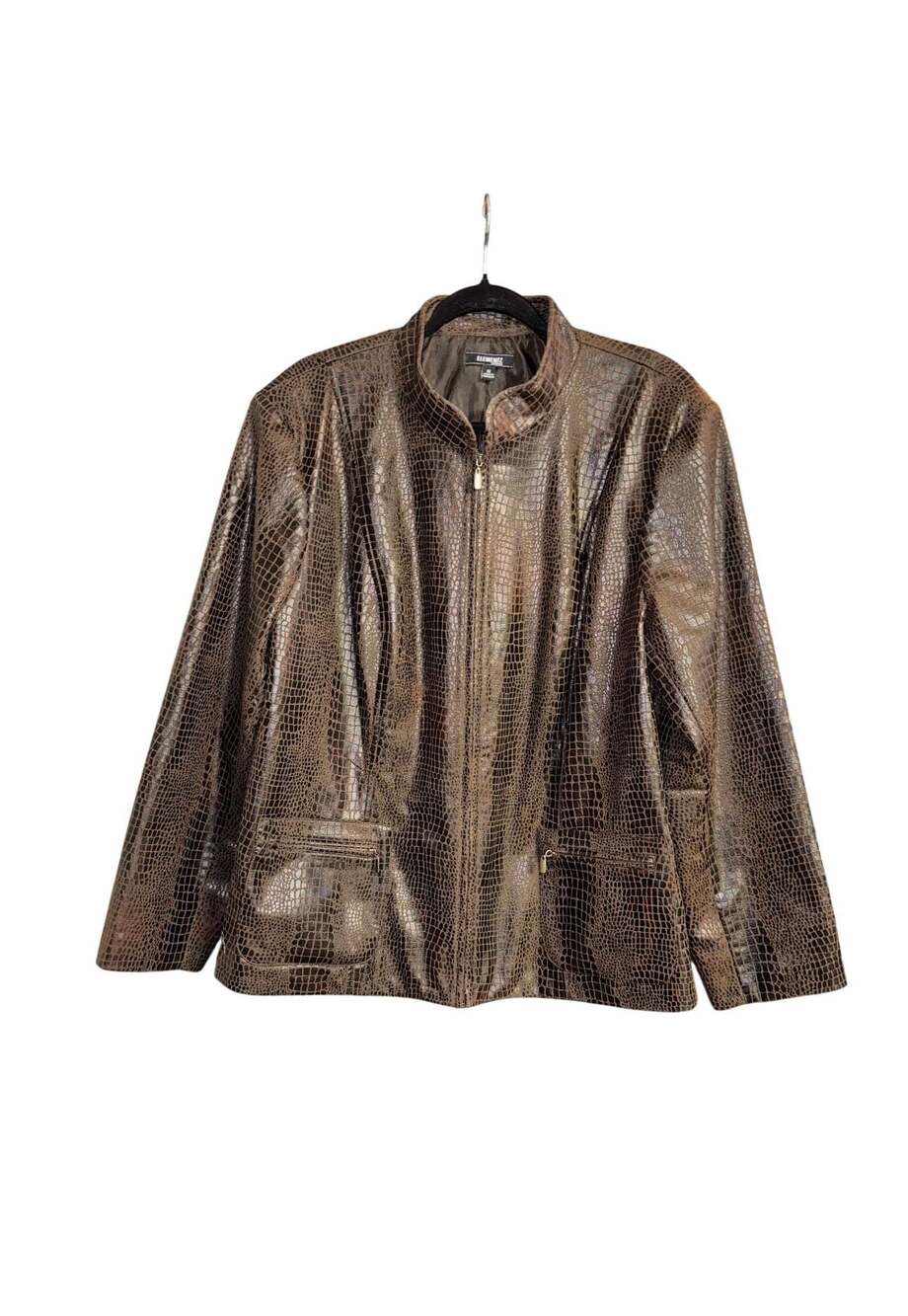 Elementz Vintage Woman Brown Snakeskin Faux Leather Full Zip Jacket Size 3X